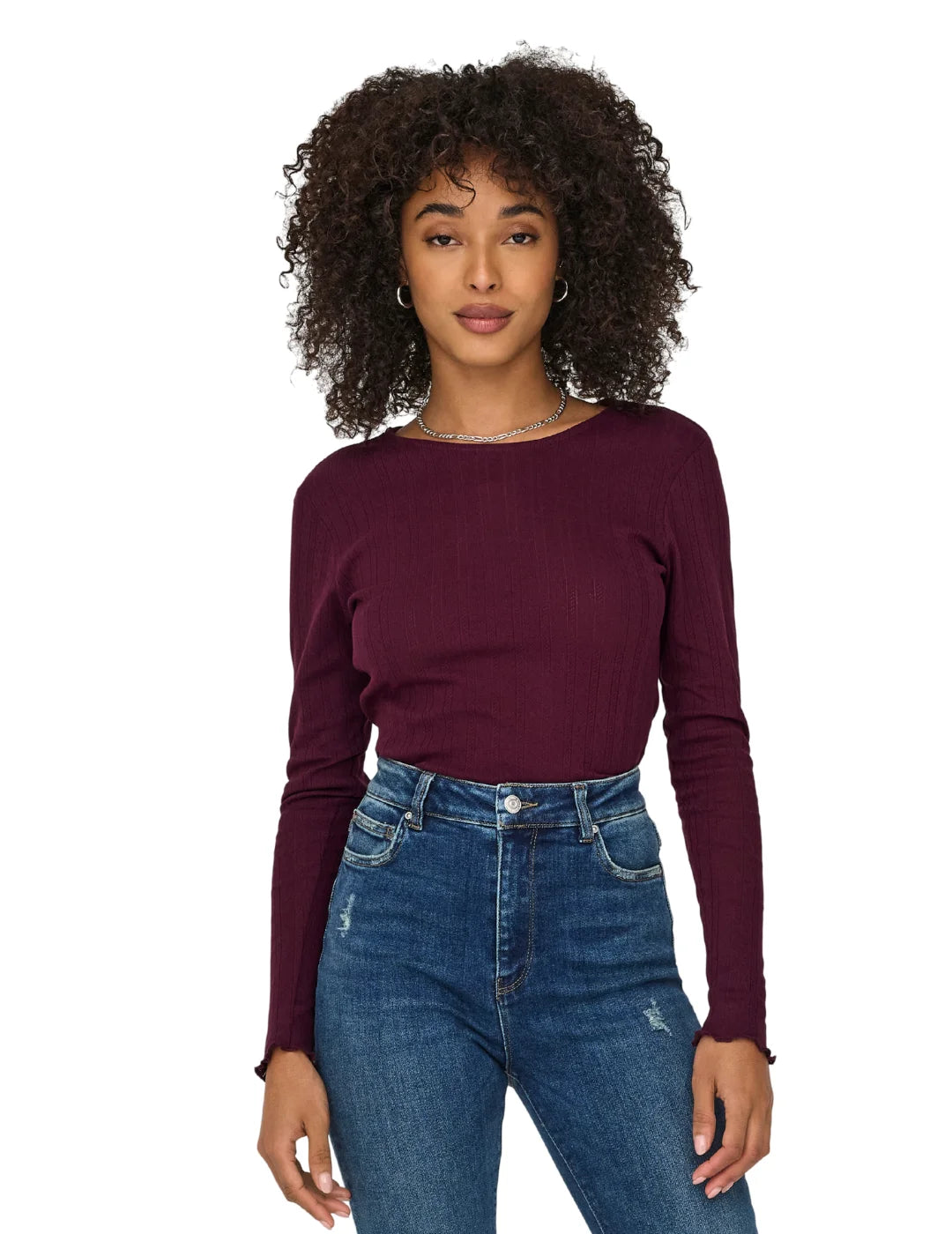 Top Manga Larga ONLY Carlotta Granate | Bicos de Fío