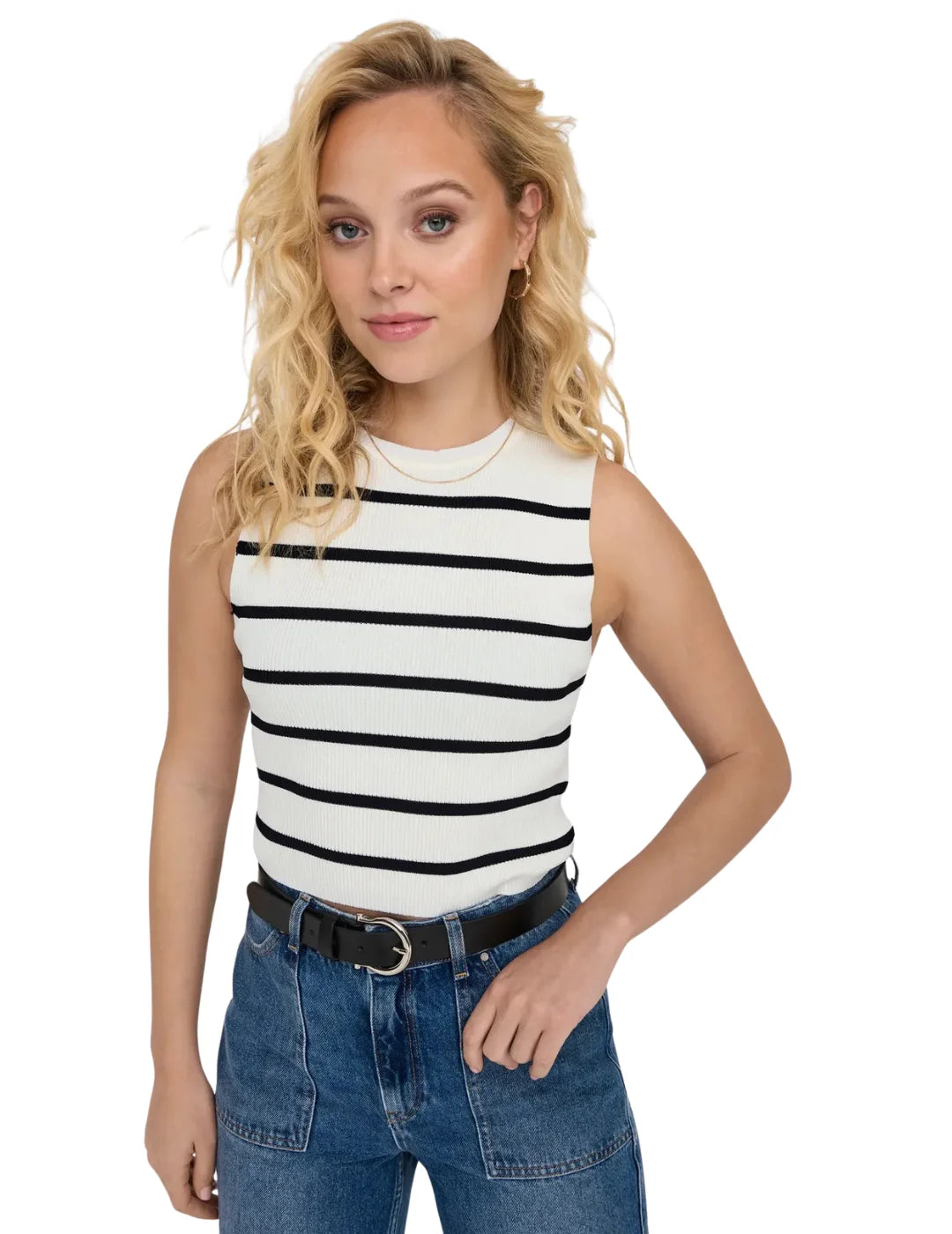 Top ONLY Majli Rayas Blanco | Bicos de Fío