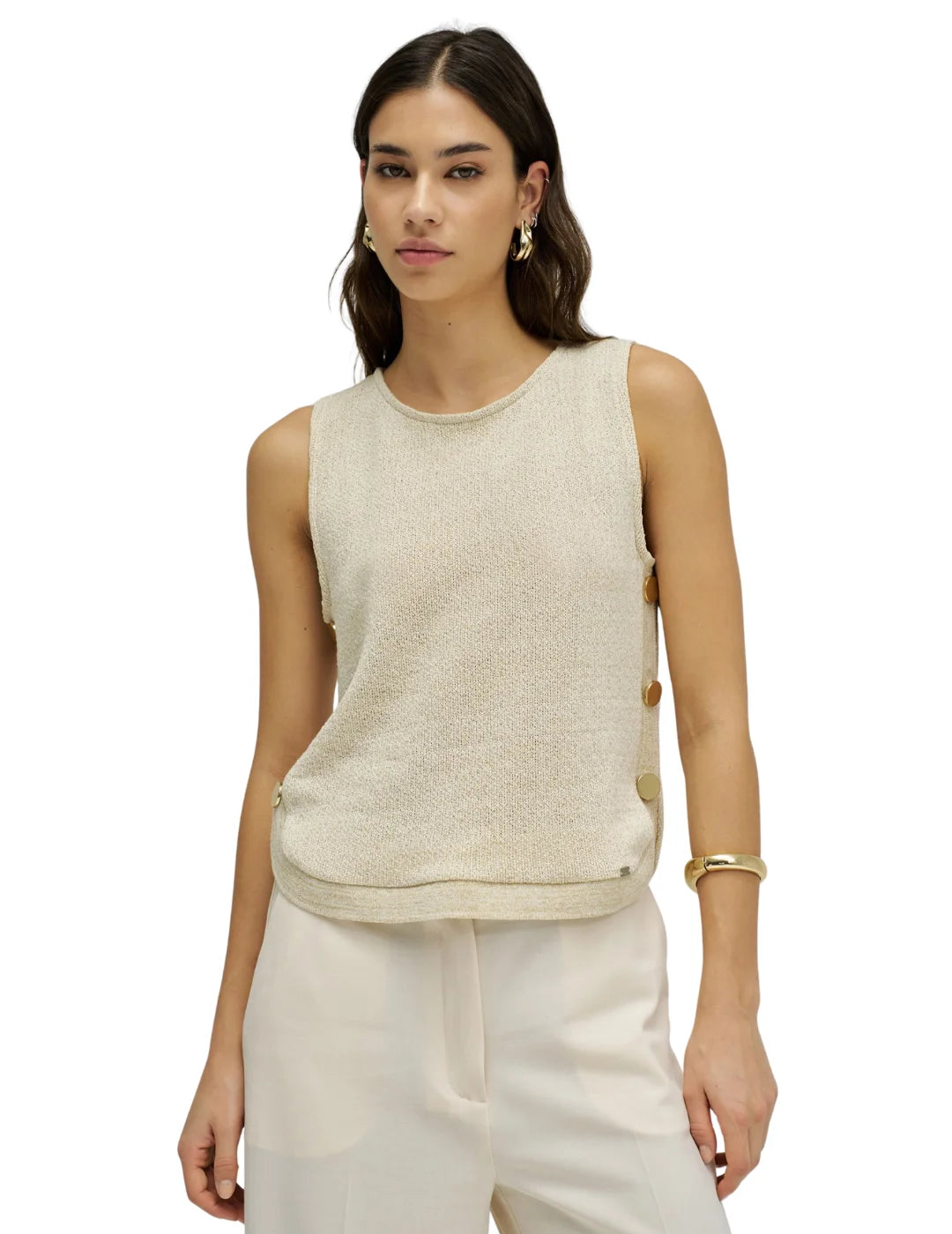 Top Punto Lurex Botones Salsa Jeans Beige | Bicos de Fío