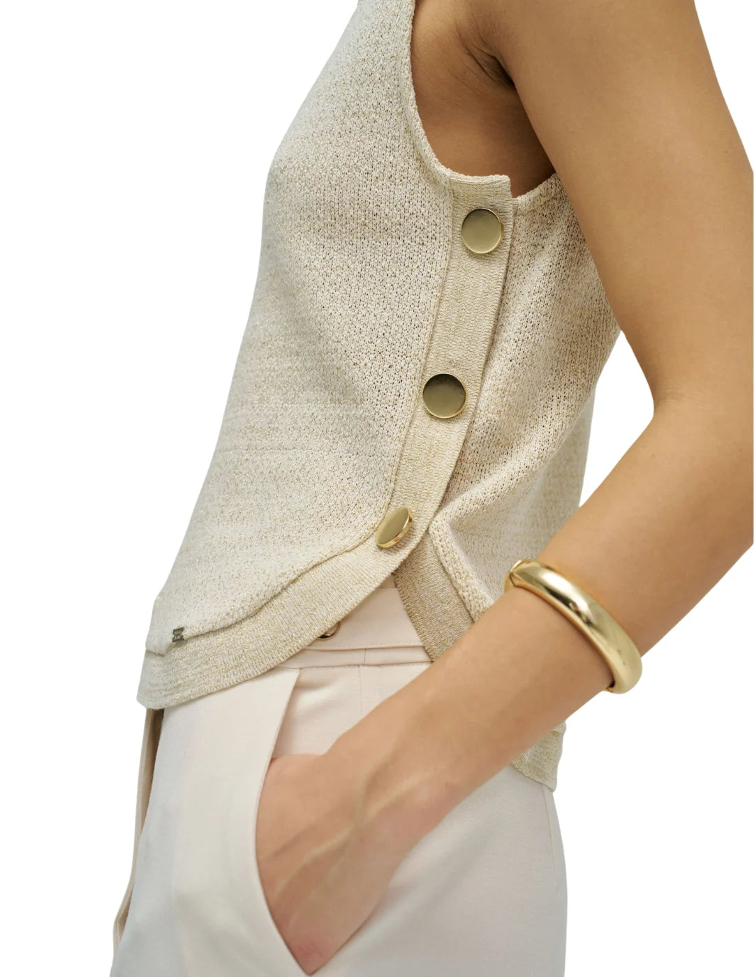 Top Punto Lurex Botones Salsa Jeans Beige | Bicos de Fío