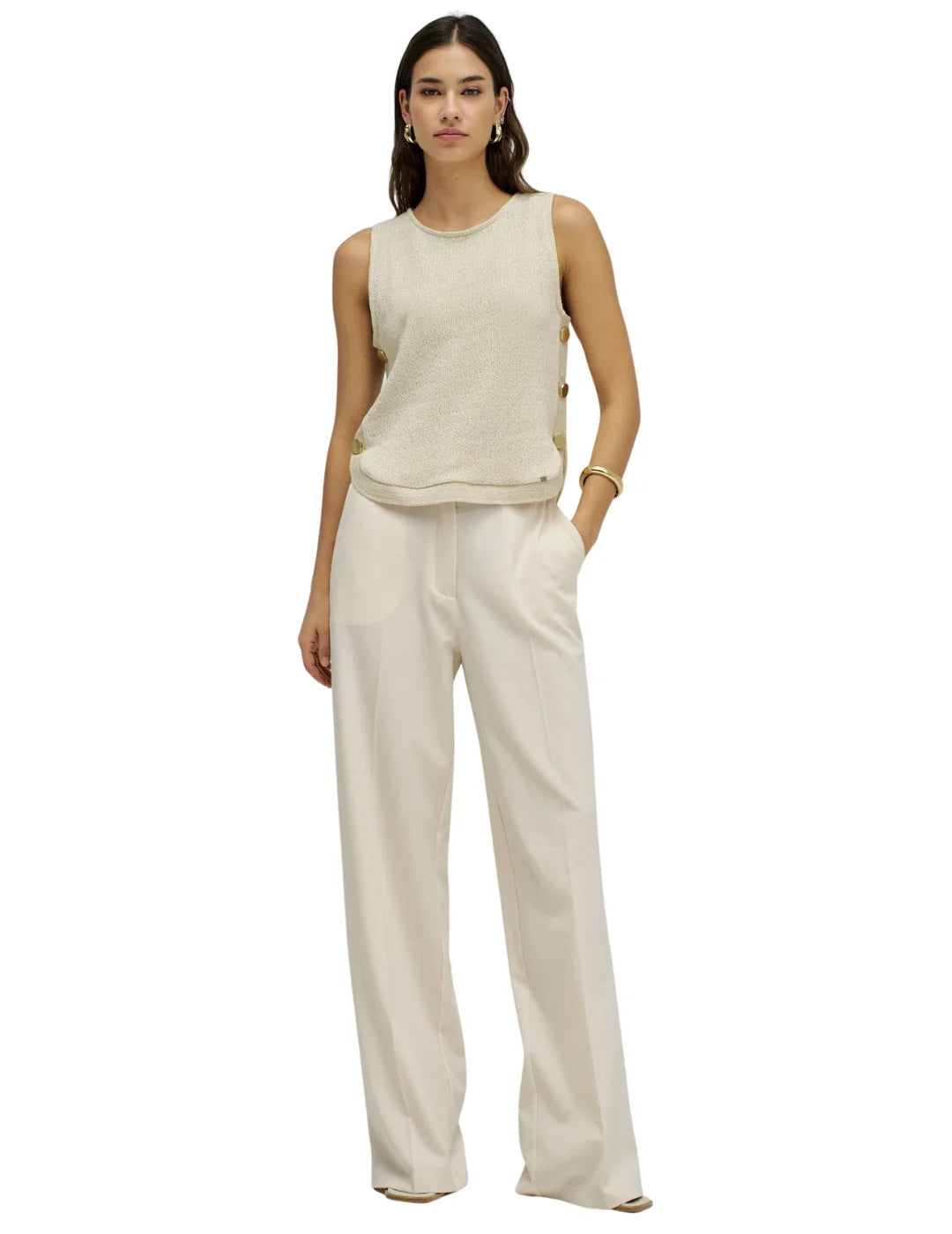 Top Punto Lurex Botones Salsa Jeans Beige | Bicos de Fío