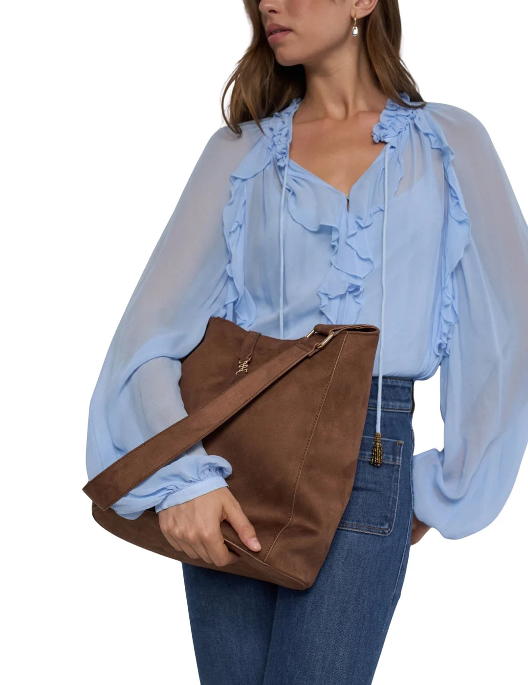 Totebag Efecto Ante Salsa Jeans Marrón | Bicos de Fío
