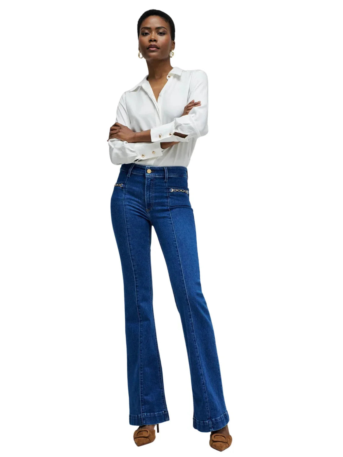 Vaqueros Destiny Push Up Flare Cadena Salsa Jeans Azul | Bicos de Fío
