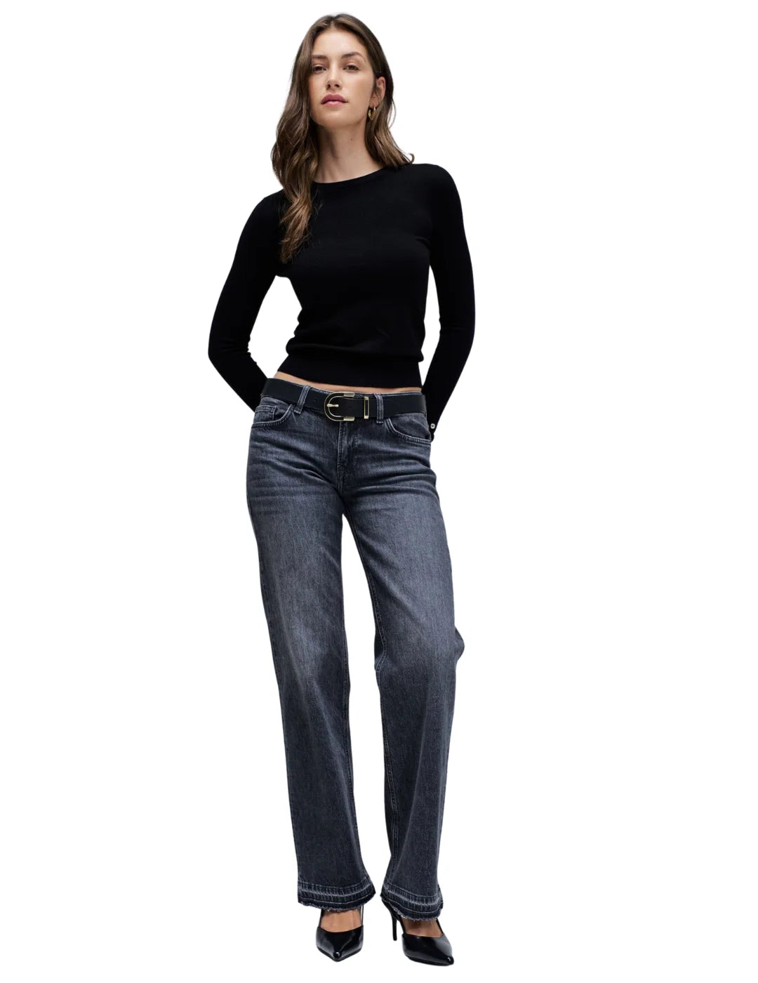 Vaqueros Low Rise Straight Salsa Jeans Negro | Bicos de Fío