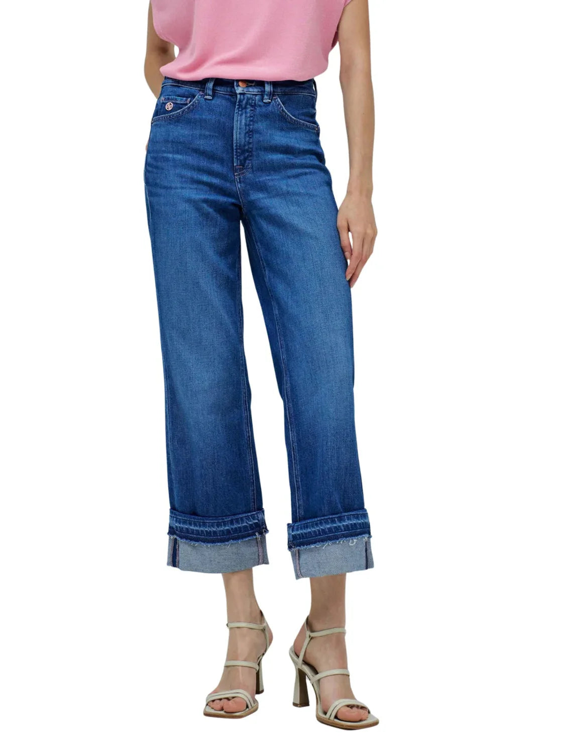 Vaqueros Rectos Salsa Jeans Faith Bajo Vuelto Azul | Bicos de Fío