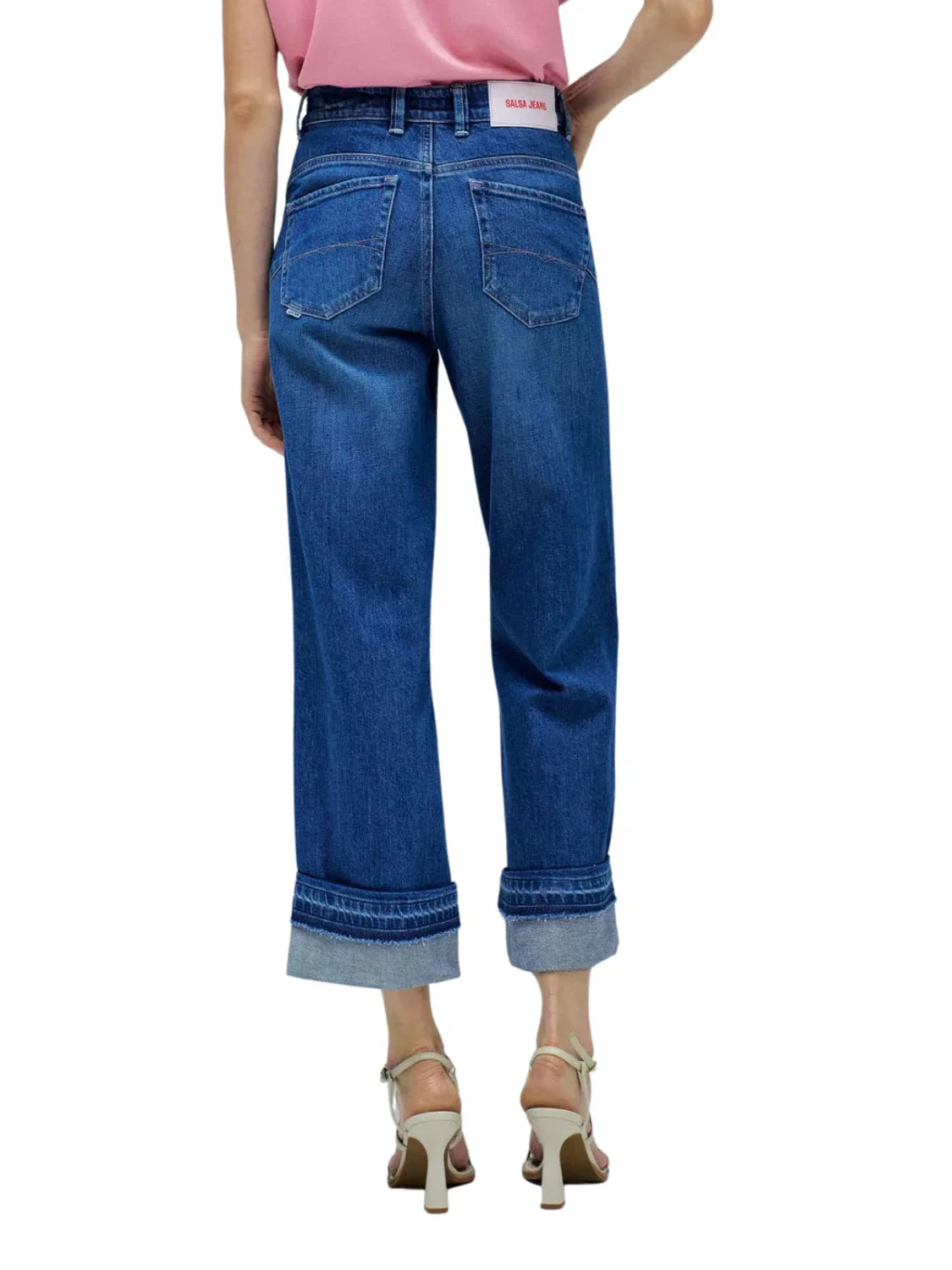 Vaqueros Rectos Salsa Jeans Faith Bajo Vuelto Azul | Bicos de Fío