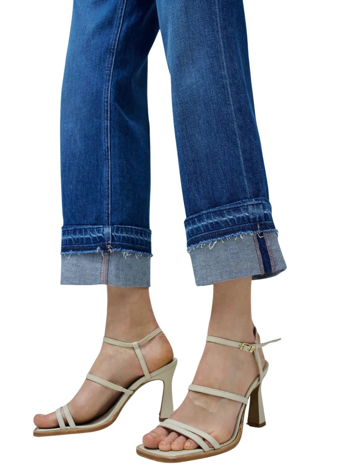 Vaqueros Rectos Salsa Jeans Faith Bajo Vuelto Azul | Bicos de Fío