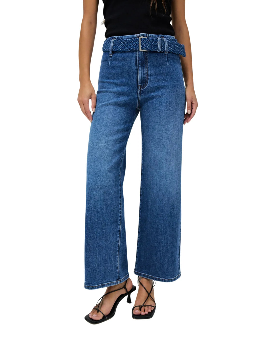Vaqueros Salsa Jeans True Cropped Wide Cinturón Azul | Bicos de Fío