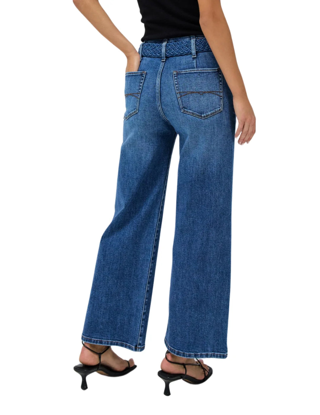 Vaqueros Salsa Jeans True Cropped Wide Cinturón Azul | Bicos de Fío