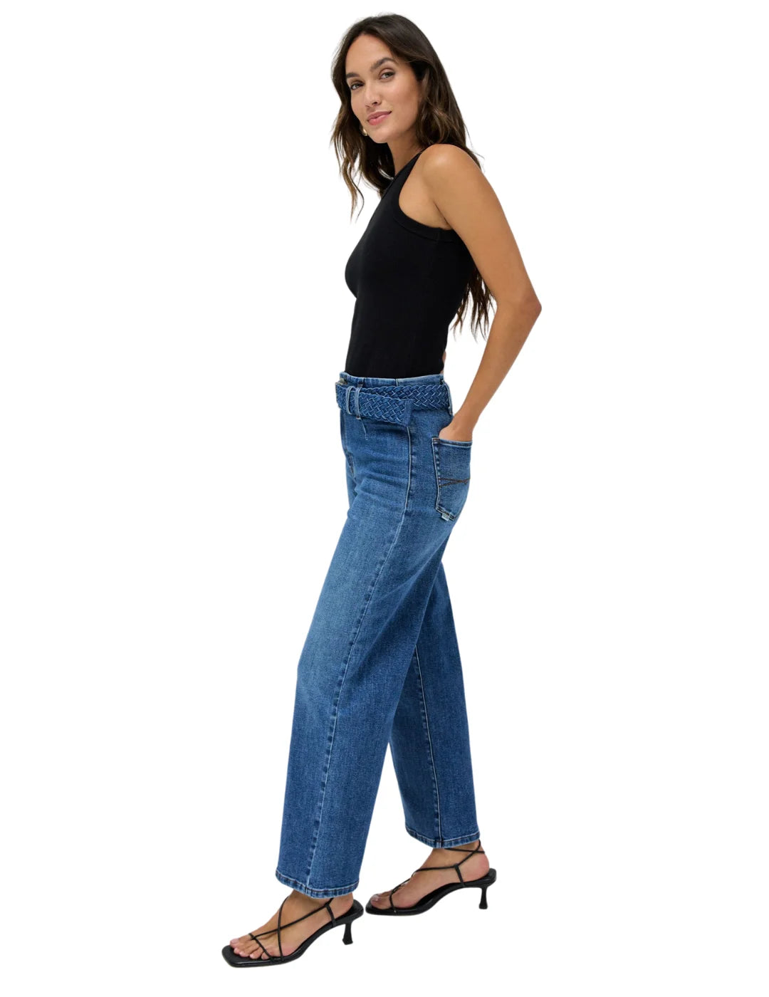 Vaqueros Salsa Jeans True Cropped Wide Cinturón Azul | Bicos de Fío