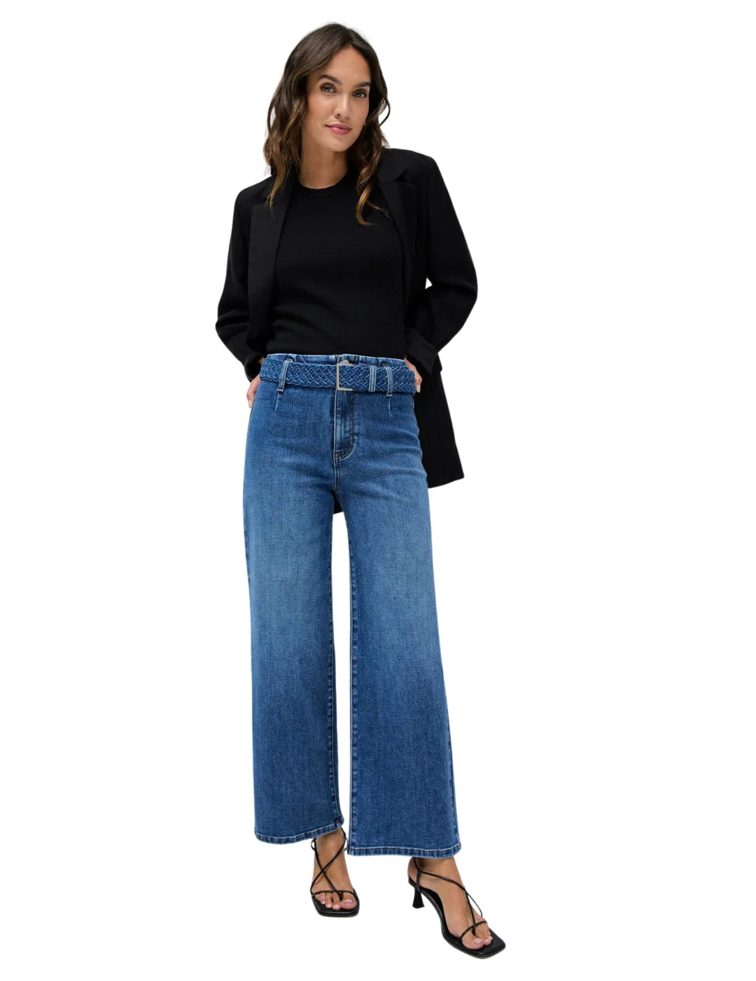 Vaqueros Salsa Jeans True Cropped Wide Cinturón Azul | Bicos de Fío