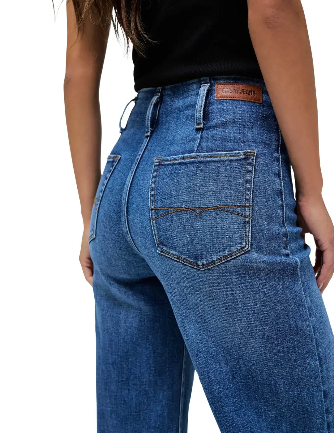 Vaqueros Salsa Jeans True Cropped Wide Cinturón Azul | Bicos de Fío