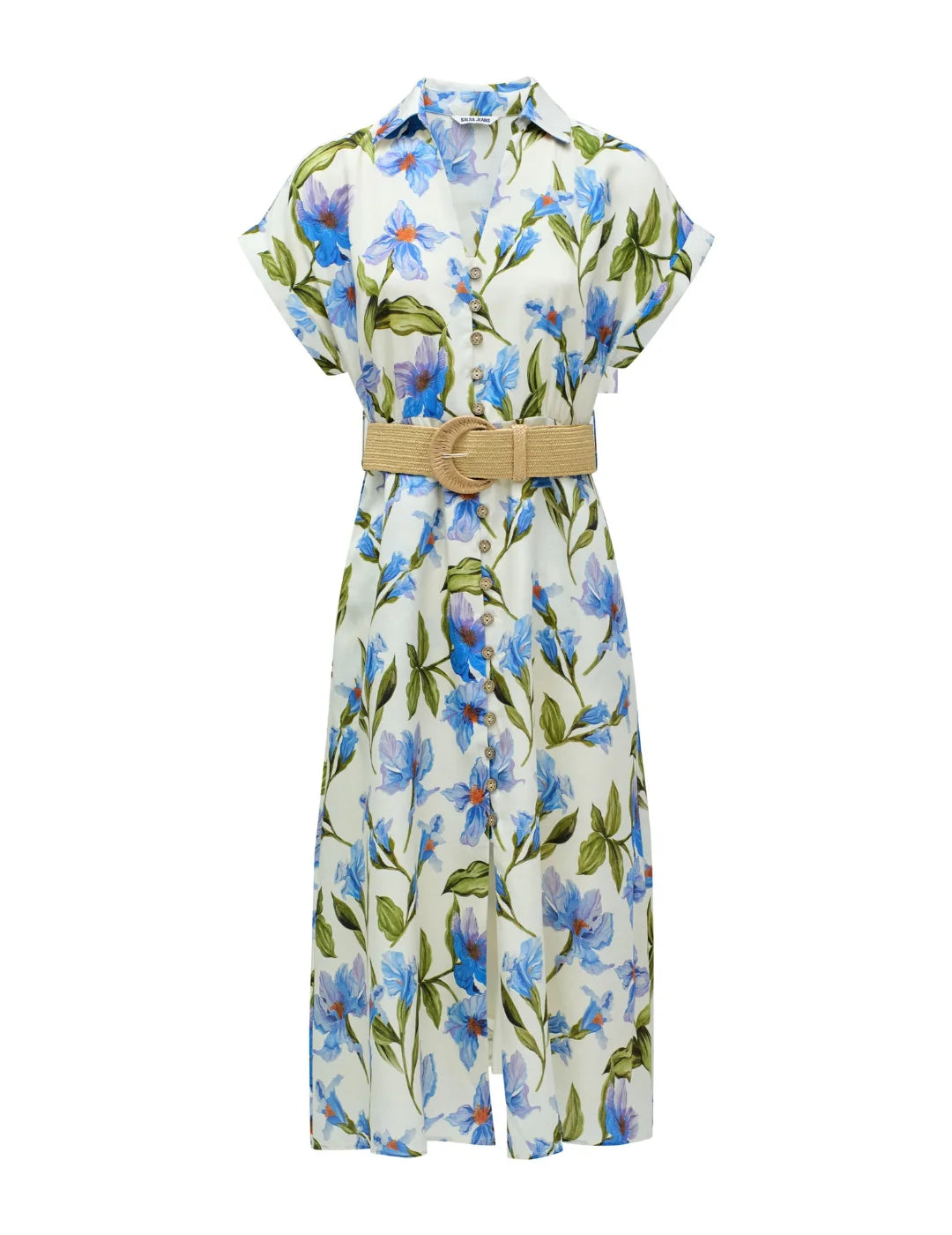 Vestido Camisero Estampado Floral Salsa Jeans Blanco | Bicos de Fío