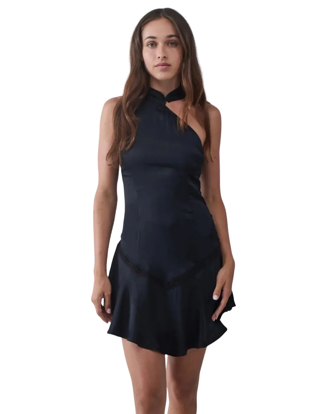 Vestido Asimétrico Corto BALMOHK Negro | Bicos de Fío