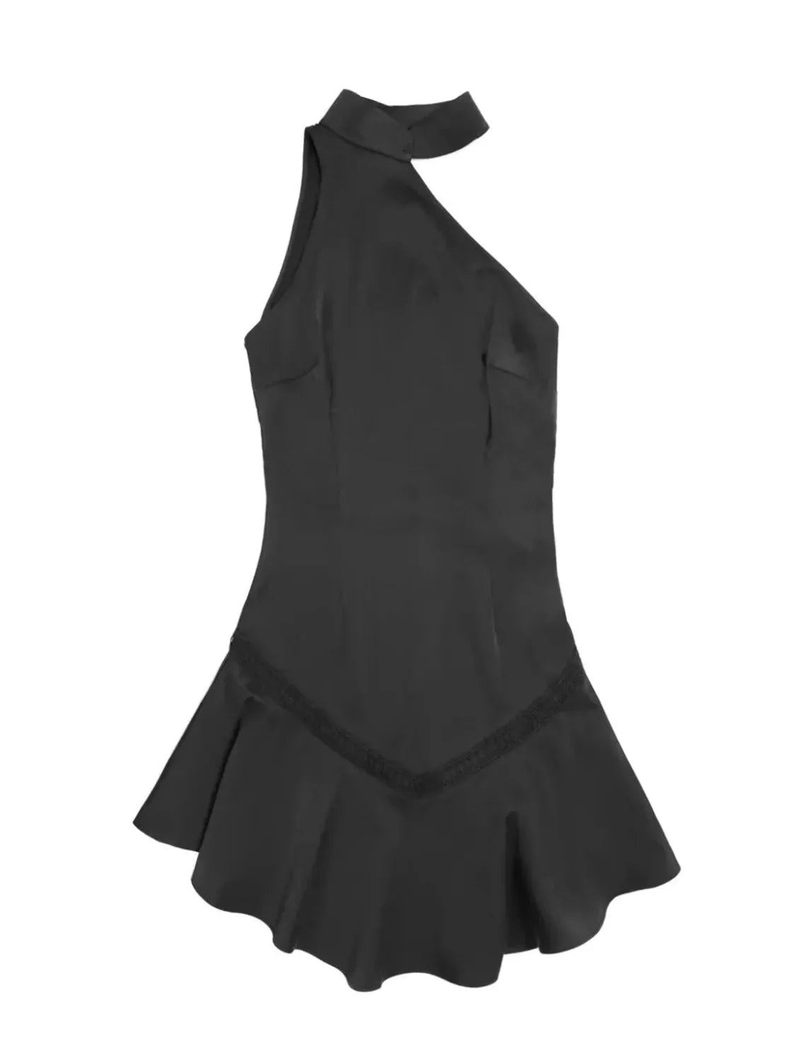 Vestido Mini Satinado BALMOHK Negro | Bicos de Fío