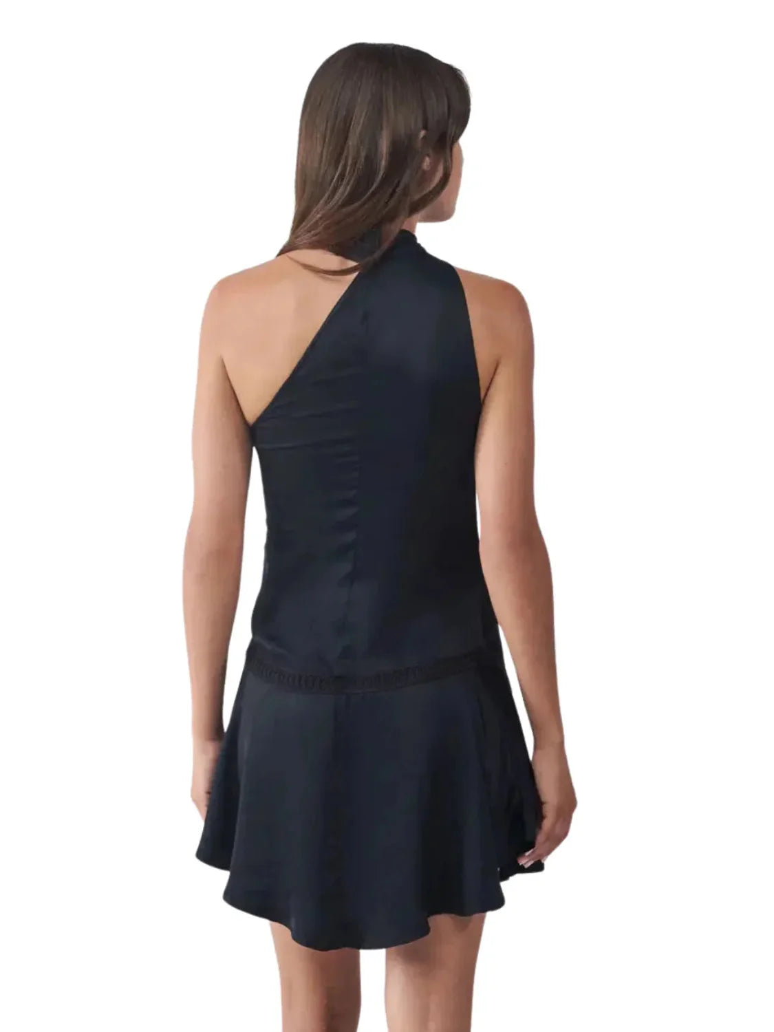 Vestido Mini Satinado BALMOHK Negro | Bicos de Fío