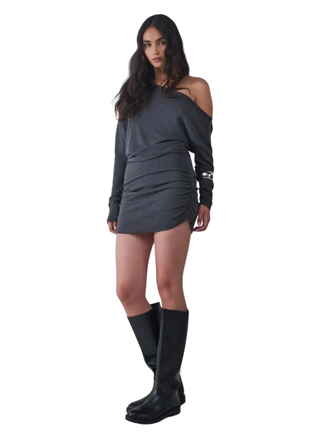 Vestido Mini Asimétrico BALMOHK Gris Oscuro | Bicos de Fío