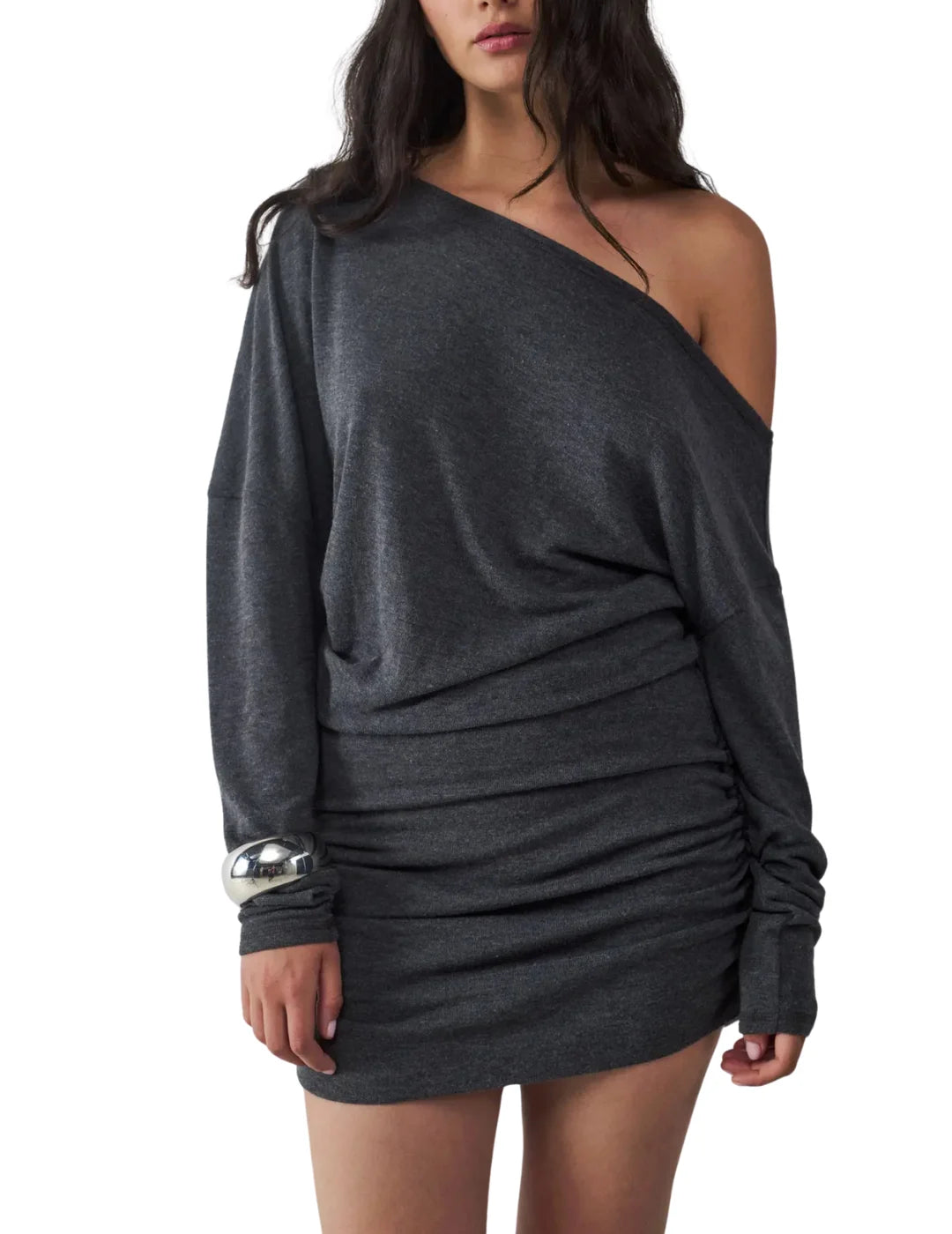 Vestido Mini Asimétrico BALMOHK Gris Oscuro | Bicos de Fío