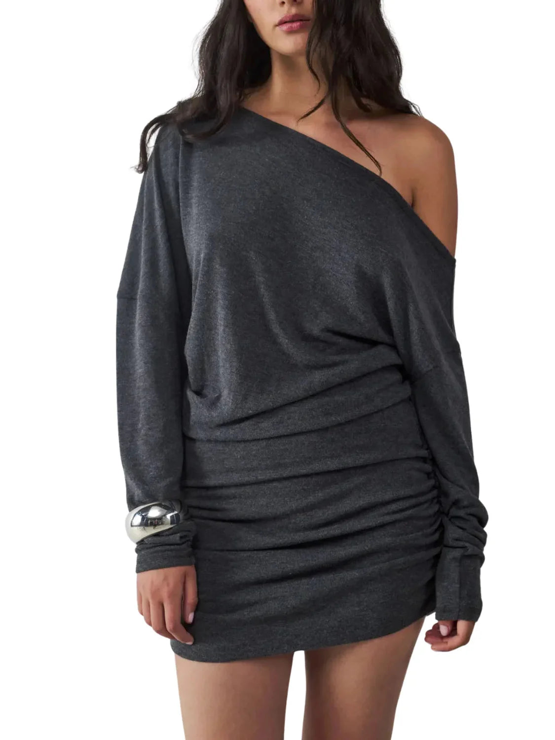 Vestido Mini Asimétrico BALMOHK Gris Oscuro | Bicos de Fío