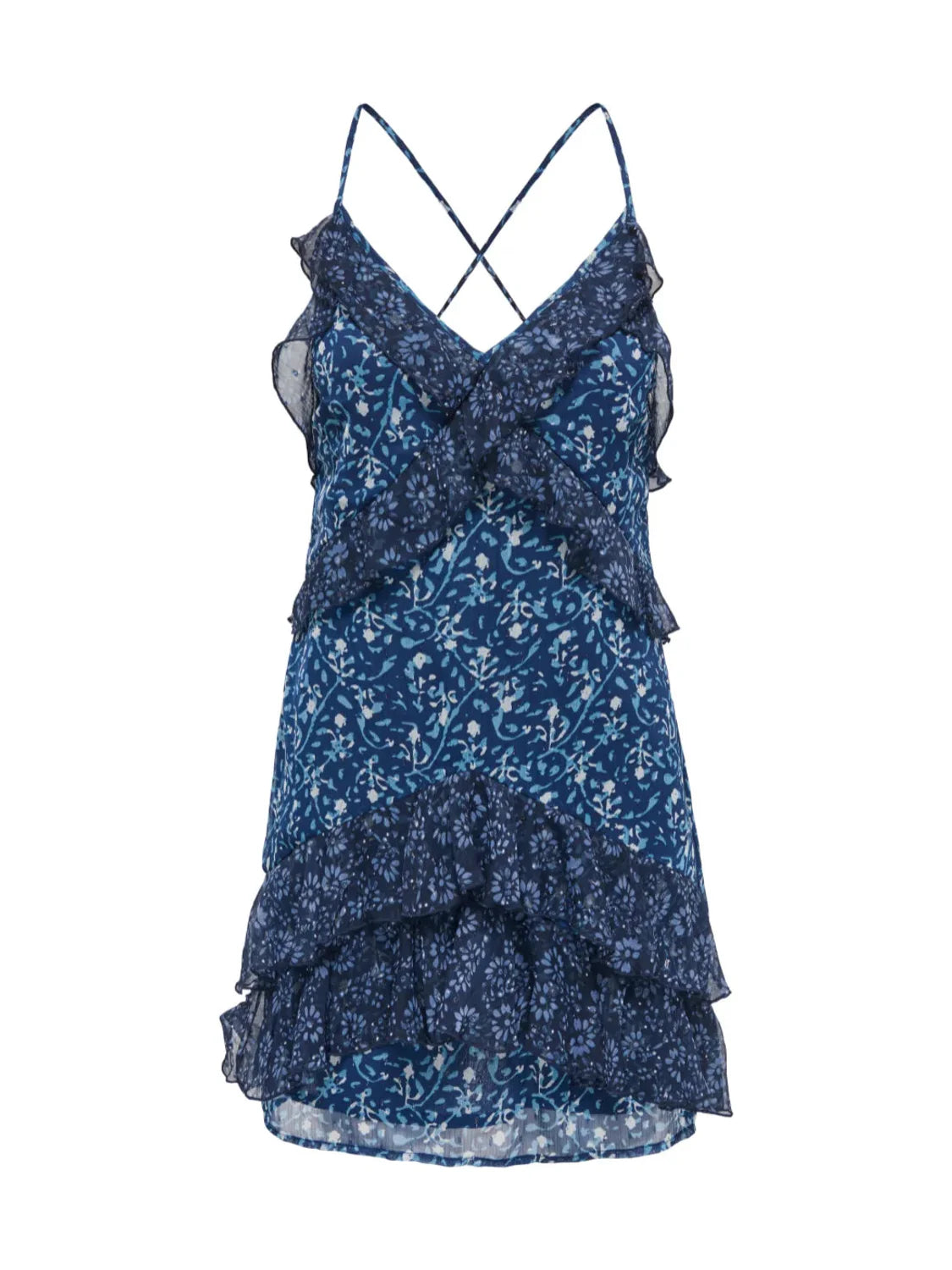 Vestido Corto Volantes ONLY Ralias Azul Marino | Bicos de Fío