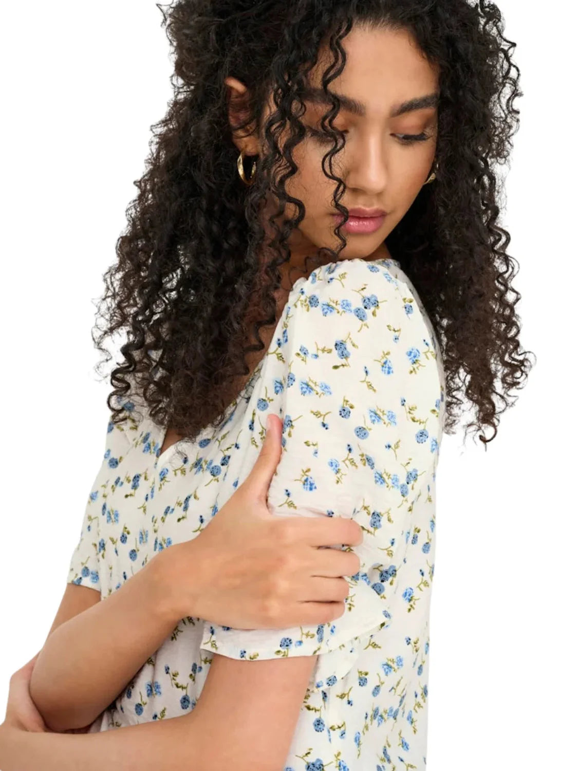 Vestido Corto JDY Carrie Blanco Flores Azules | Bicos de Fío