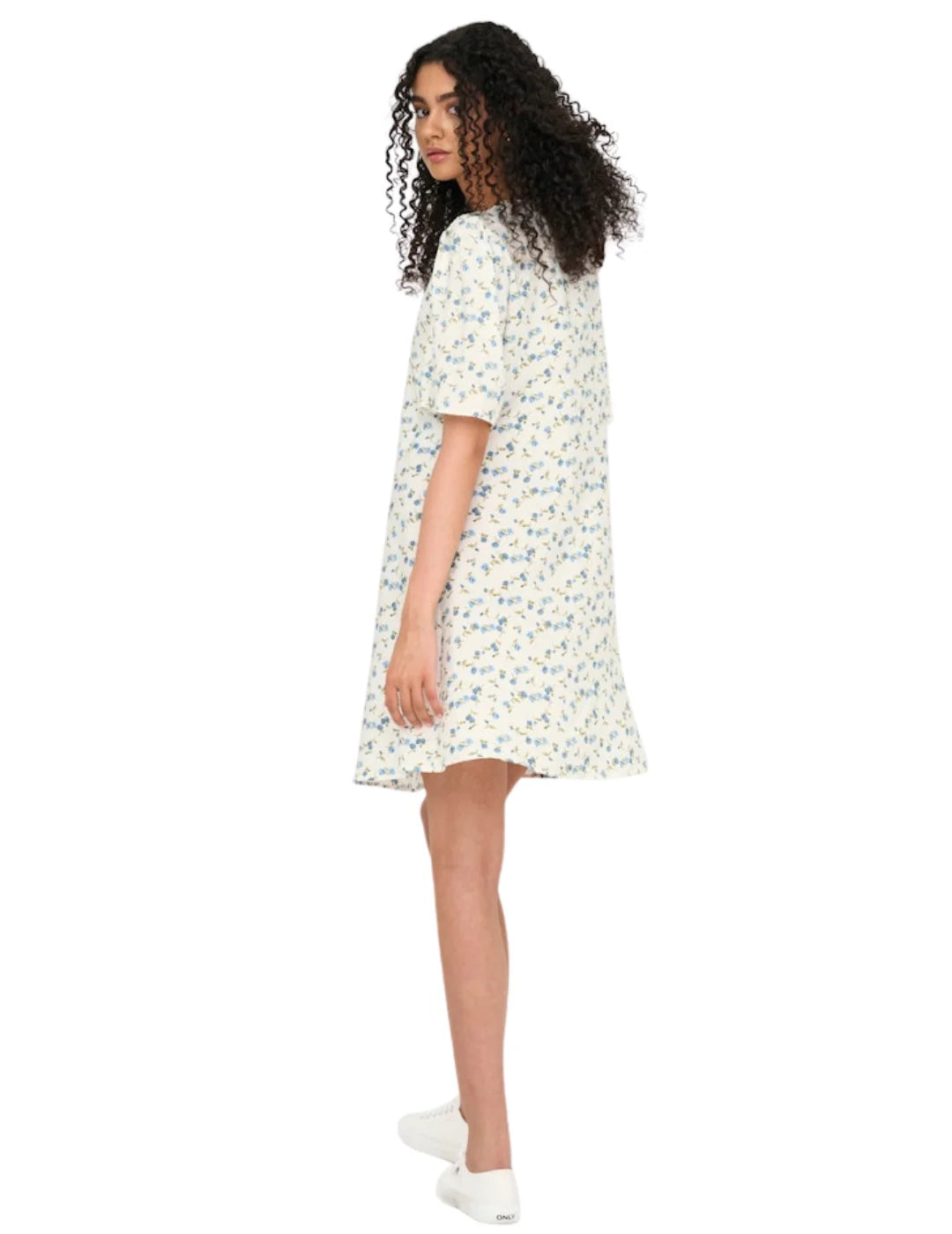 Vestido Corto JDY Carrie Blanco Flores Azules | Bicos de Fío