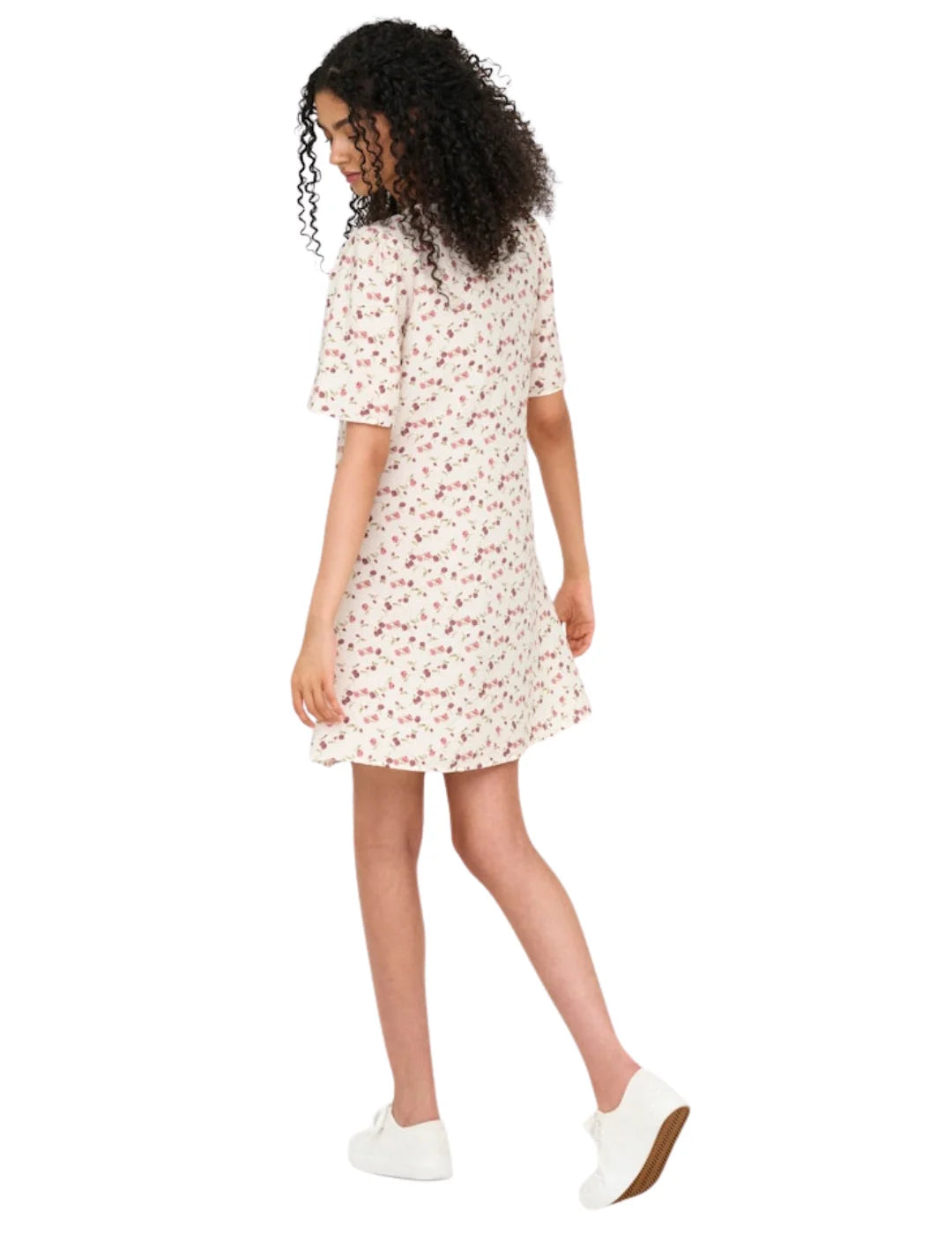 Vestido Corto JDY Carrie Blanco Flores Rosas | Bicos de Fío