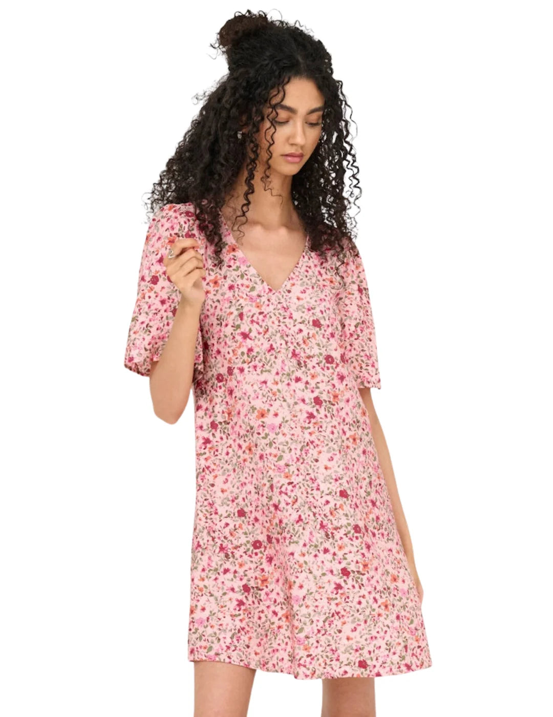 Vestido Corto JDY Carrie Rosa Flores Rojas | Bicos de Fío