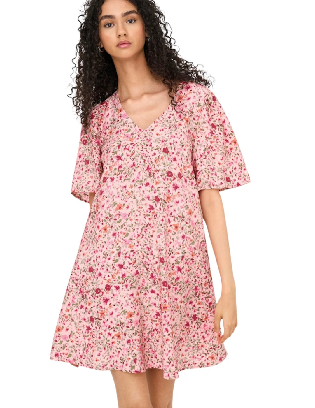 Vestido Corto JDY Carrie Rosa Flores Rojas | Bicos de Fío