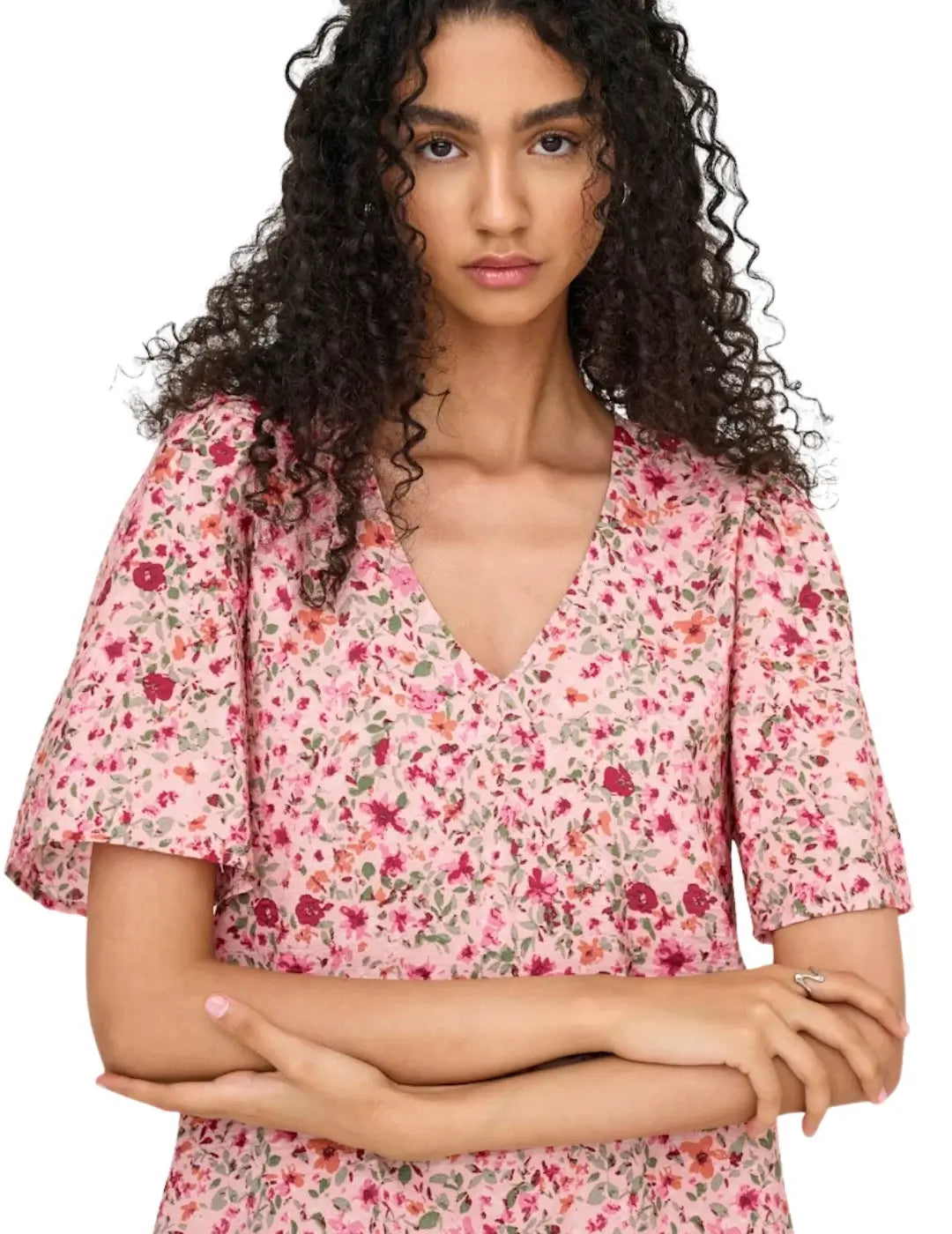 Vestido Corto JDY Carrie Rosa Flores Rojas | Bicos de Fío