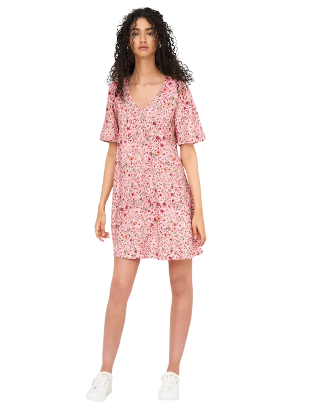 Vestido Corto JDY Carrie Rosa Flores Rojas | Bicos de Fío