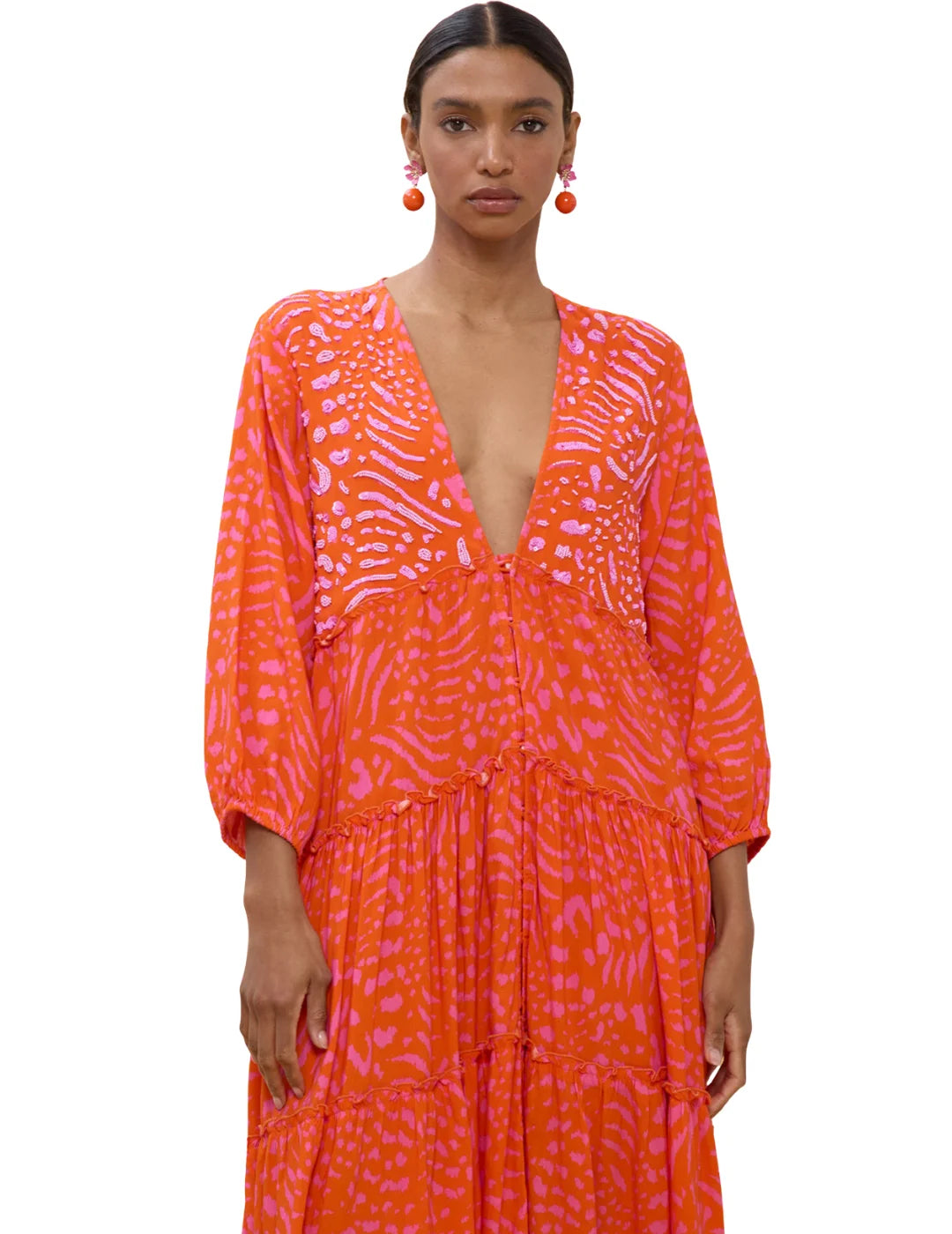 Vestido Largo Lola Casademunt Manchas Naranja | Bicos de Fío