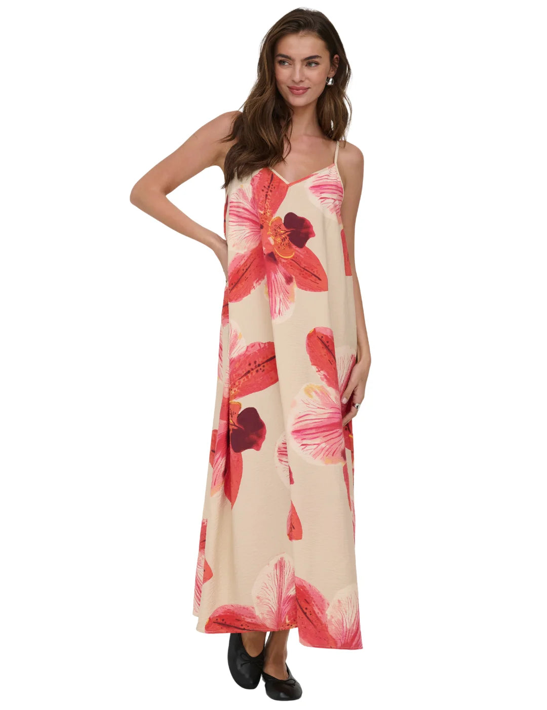 Vestido Largo ONLY Elanor Flores Crudo | Bicos de Fío