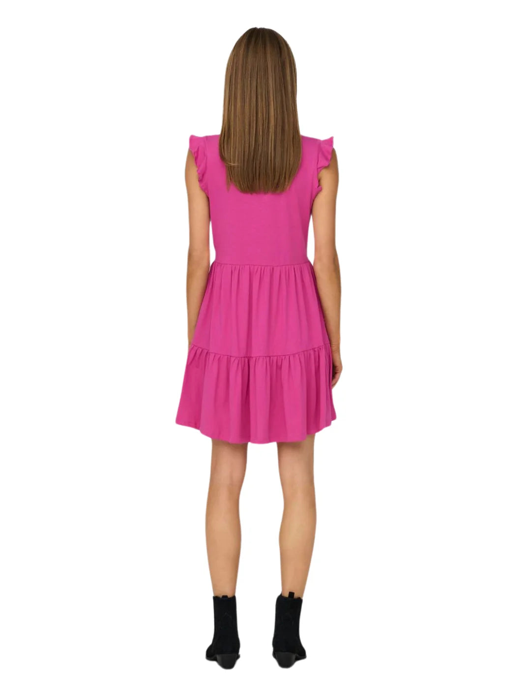 Vestido Manga Corta Volantes Only Onlmay Fucsia | Bicos de Fío