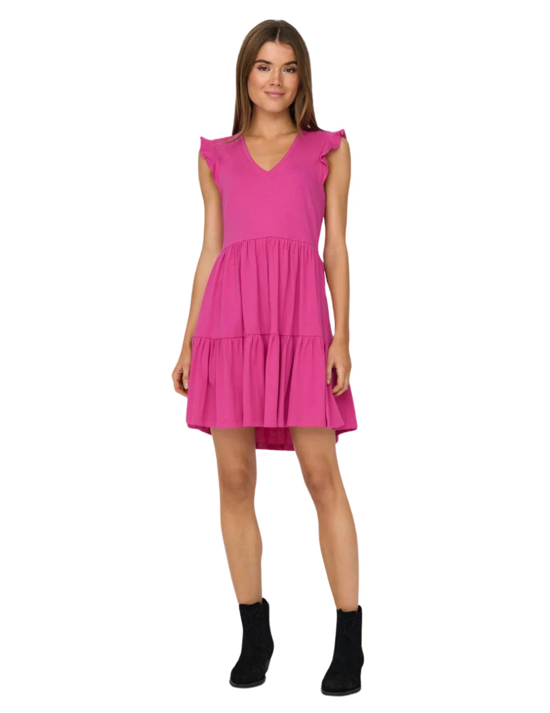 Vestido Manga Corta Volantes Only Onlmay Fucsia | Bicos de Fío