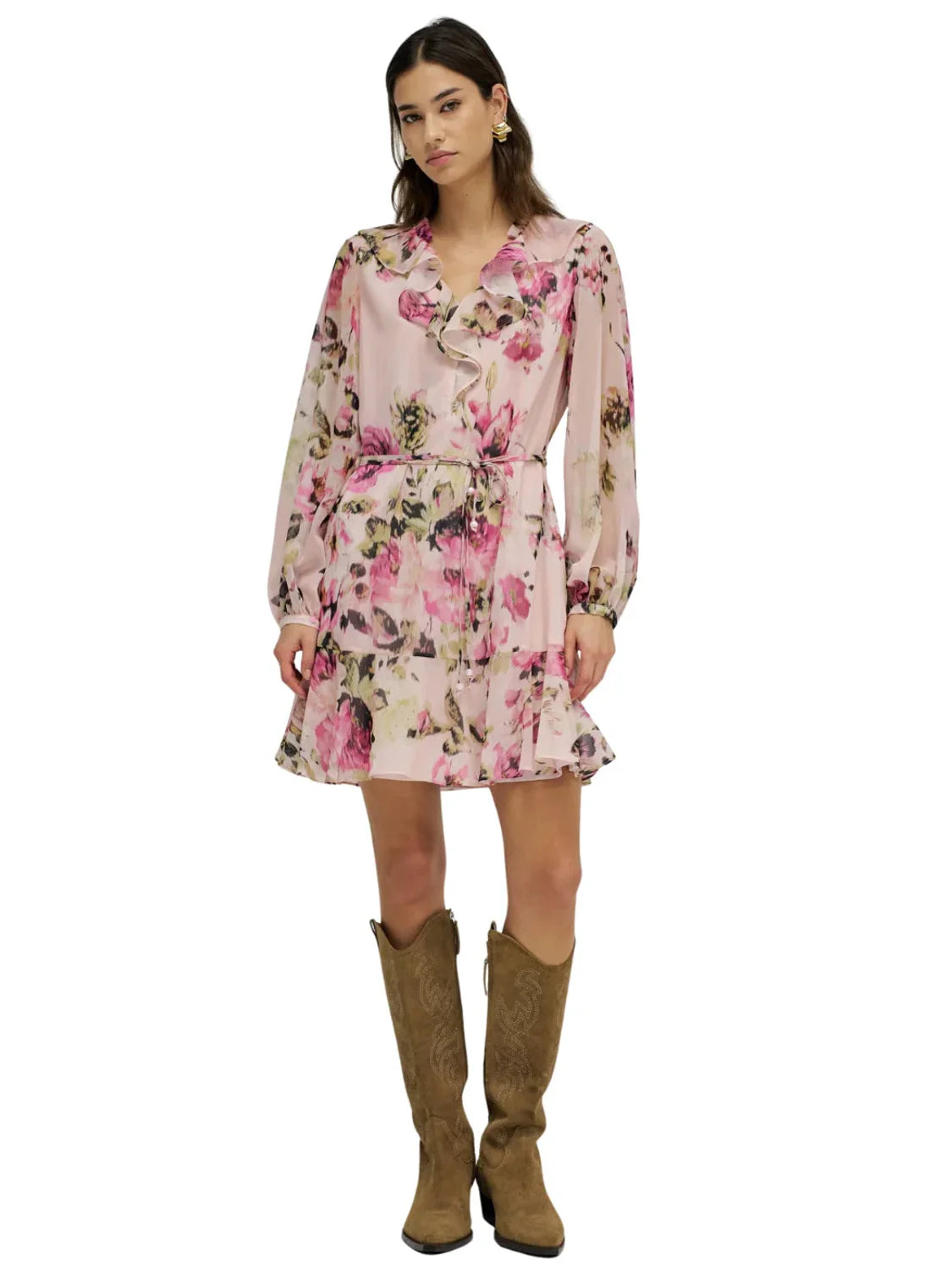 Vestido Patrón Floral Salsa Jeans Rosa | Bicos de Fío