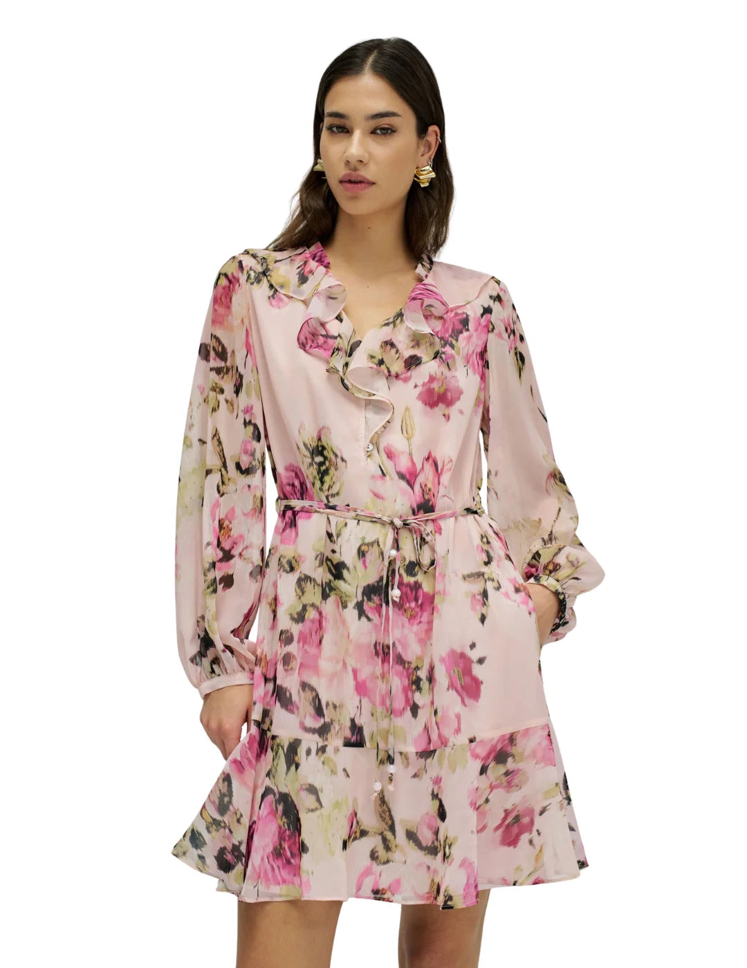 Vestido Patrón Floral Salsa Jeans Rosa | Bicos de Fío