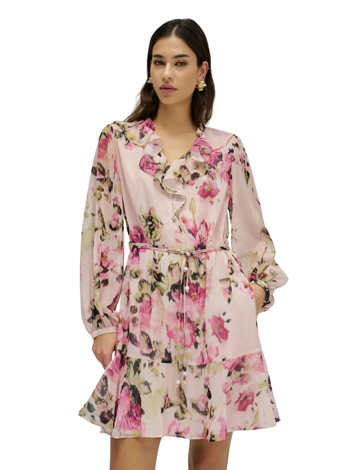 Vestido Patrón Floral Salsa Jeans Rosa | Bicos de Fío