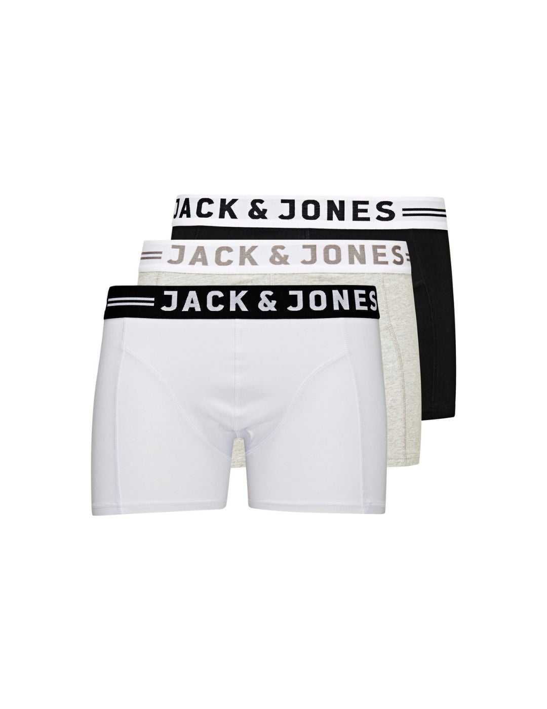 Pack de 3 Boxer Jack and Jones Sense Blanco-Gris-Negro - Bicos de Fío