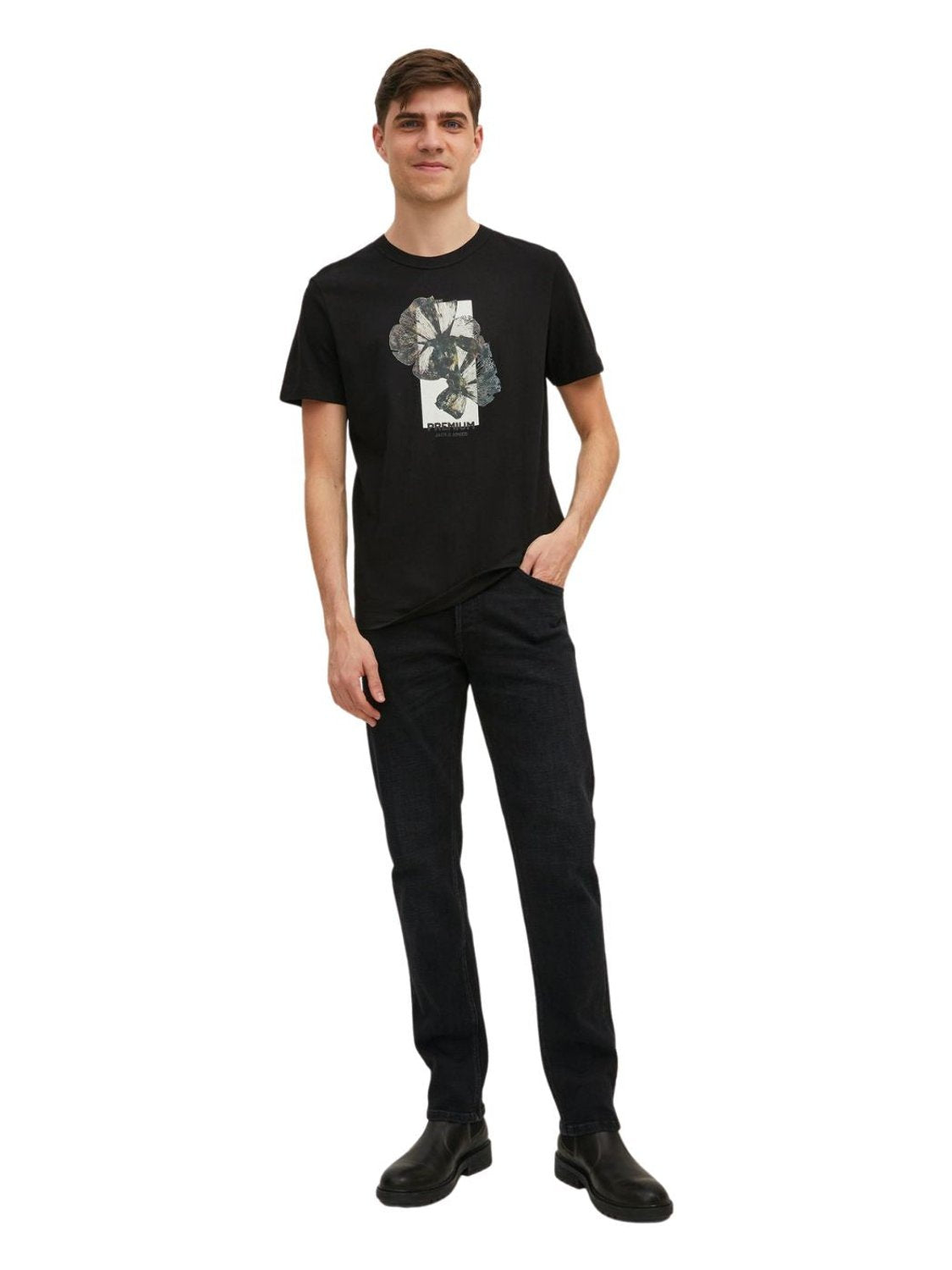 Camiseta Jack and Jones Premium Print Negro - Bicos de Fío