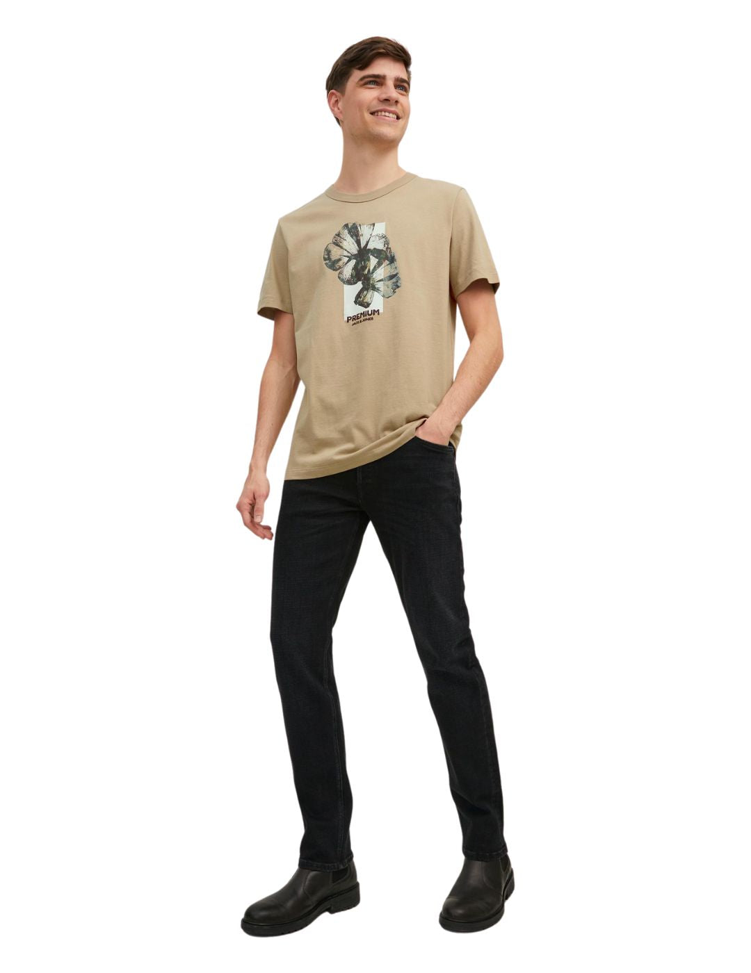 Camiseta Jack and Jones Premium Print Beige - Bicos de Fío