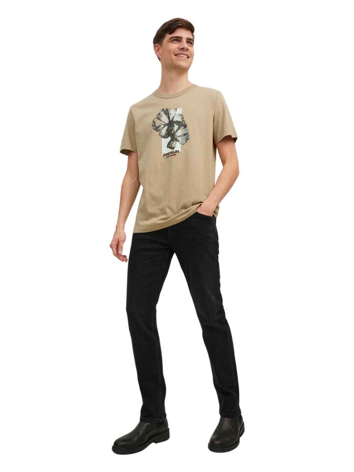 Camiseta Jack and Jones Premium Print Beige - Bicos de Fío