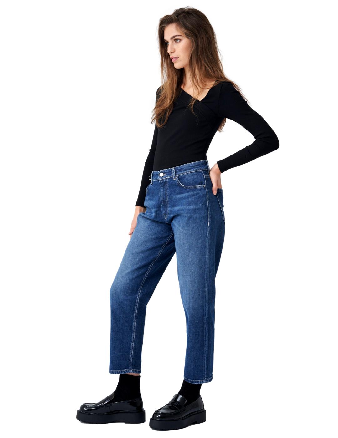 Vaqueros Salsa Boyfriend Cropped Slim Azul Oscuro - Bicos de Fío