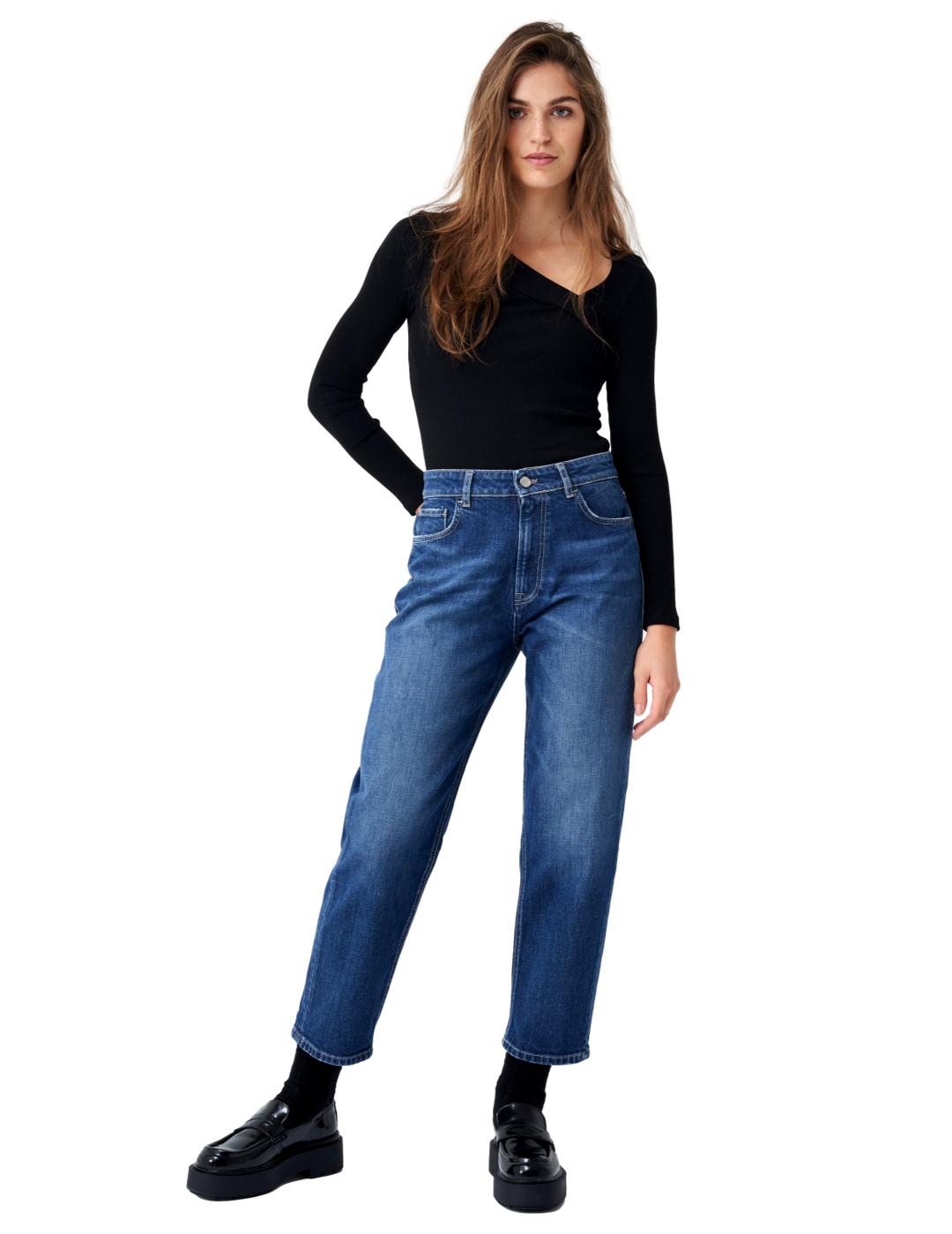 Vaqueros Salsa Boyfriend Cropped Slim Azul Oscuro - Bicos de Fío