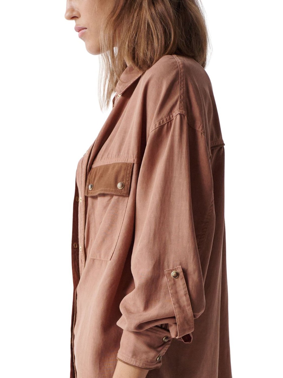 Camisa de lyocell con bolsillos de ante Salsa Rosa - Bicos de Fío