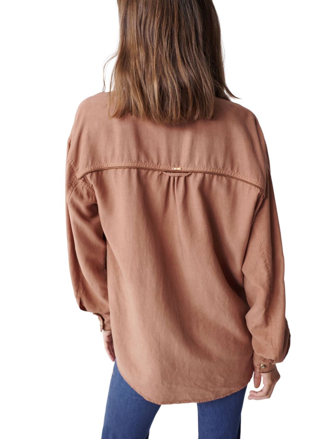 Camisa de lyocell con bolsillos de ante Salsa Rosa - Bicos de Fío