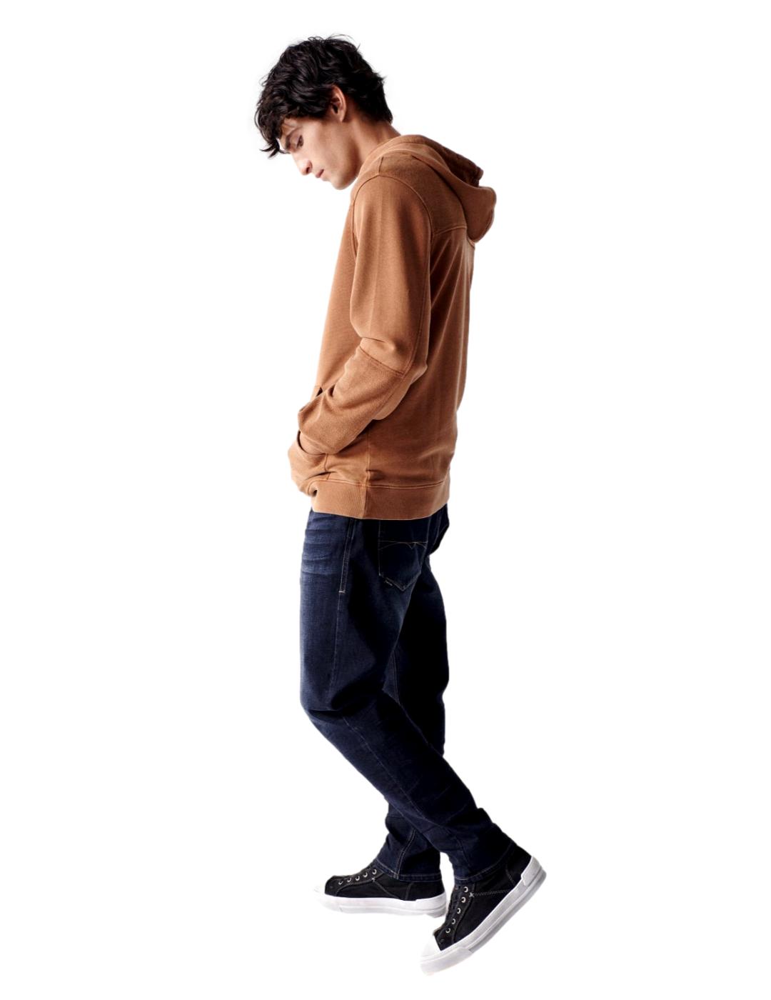Sudadera con capucha mezcla de tejidos Salsa Marrón - Bicos de Fío