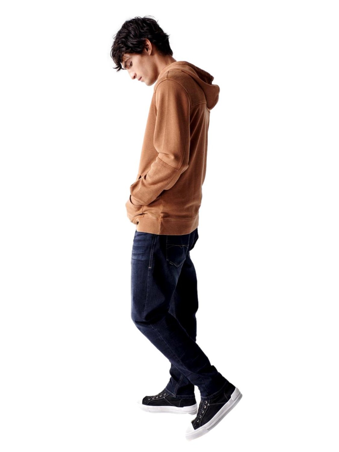 Sudadera con capucha mezcla de tejidos Salsa Marrón - Bicos de Fío