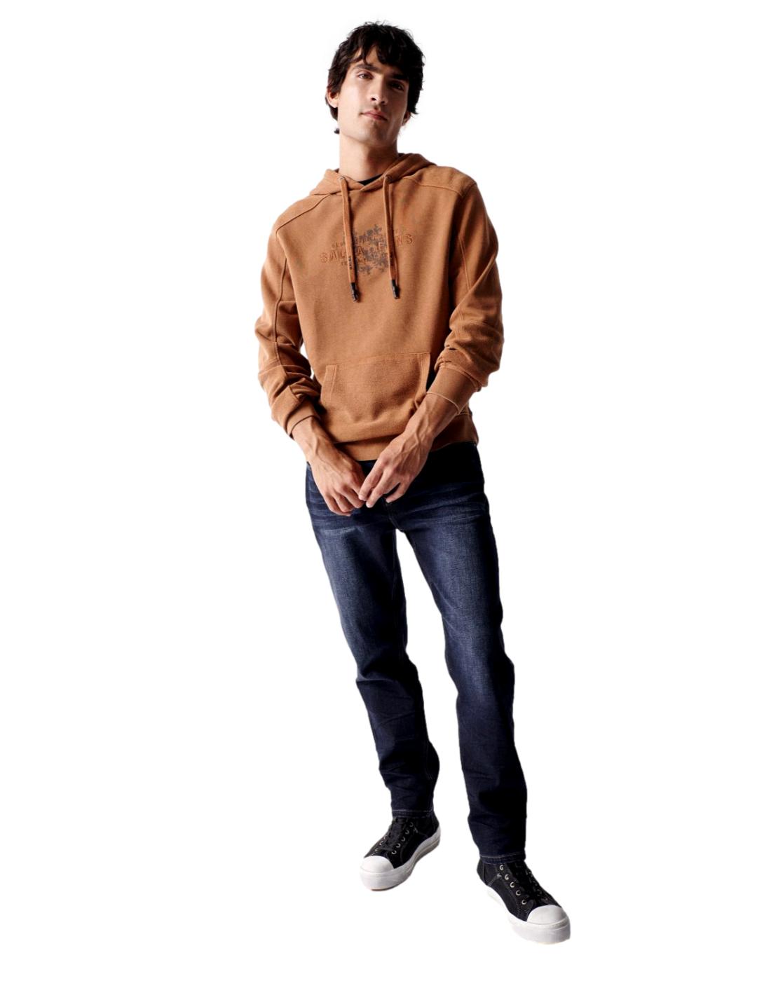 Sudadera con capucha mezcla de tejidos Salsa Marrón - Bicos de Fío