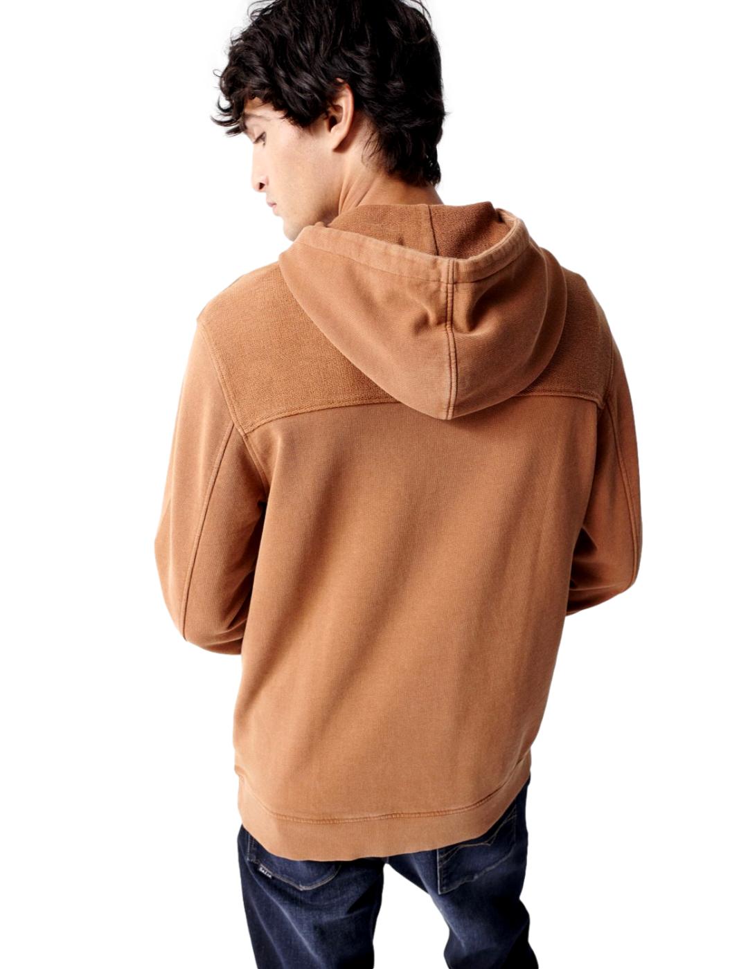 Sudadera con capucha mezcla de tejidos Salsa Marrón - Bicos de Fío